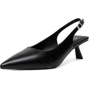 Women's Black 1 Pointed Toe Pumps Patent Leather Slingback Heels With Buckles